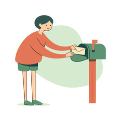Fototapeta premium Gentle routine shows a person sending a letter, holding the mailbox door