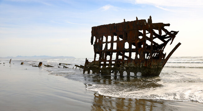 The wreck of the Peter Iredale on the Oregon Coast- The ship ran ashore in 1906.