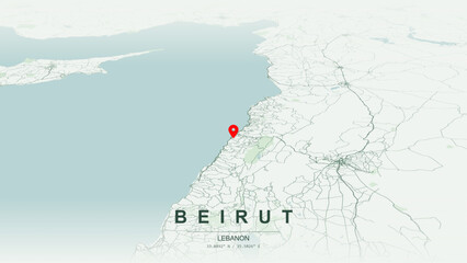 Naklejka premium Modern minimalist vector map of Beirut, Lebanon. High-quality scalable illustration of Beirut city grid, Corniche waterfront axis, Port of Beirut, Hamra for posters design.