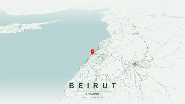 Modern minimalist vector map of Beirut, Lebanon. High-quality scalable illustration of Beirut city grid, Corniche waterfront axis, Port of Beirut, Hamra for posters design.