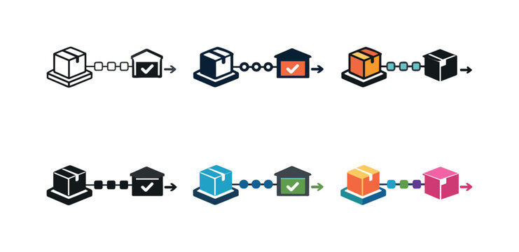 Retail transaction journey icon presenting a product holder combined with stepwise connectors that symbolize how an online order