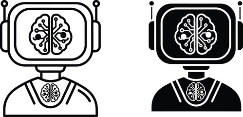 Obraz premium Artificial intelligence robot icon set line art and solid fill versions