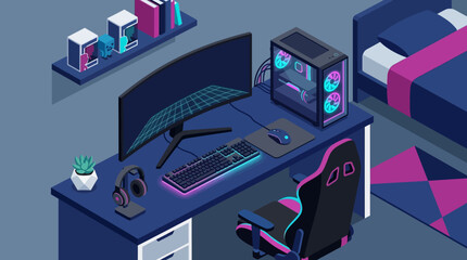 Isometric 3D Illustration of a Modern Gaming Desktop Setup © reni