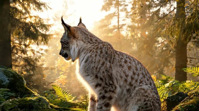 balkan lynx kosovo forest golden morning light beautiful composition video