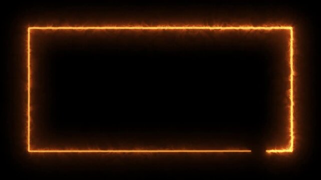 abstract golden laser rectangle path animation background neon light hot energy loop line frame on black background futuristic tech glowing border seamless motion graphics background. 4k