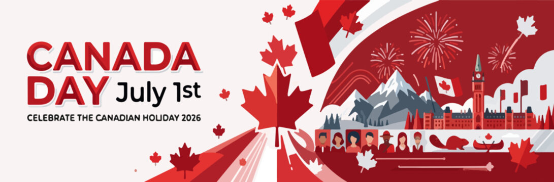 Canada Day Twitter Header Template &mdash; July 1st Red White Maple Leaf Canadian Holiday Social Media Banner Design 2026