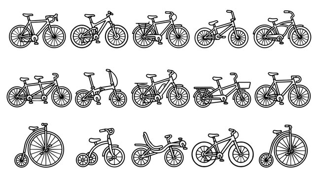 Outline icons of various bicycle types