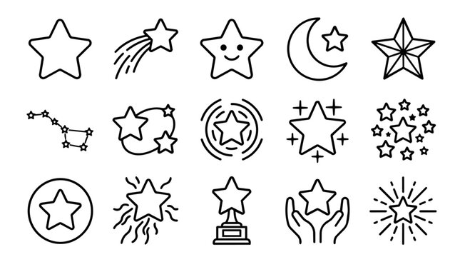 Various line icons of stars, awards, and celestial objects