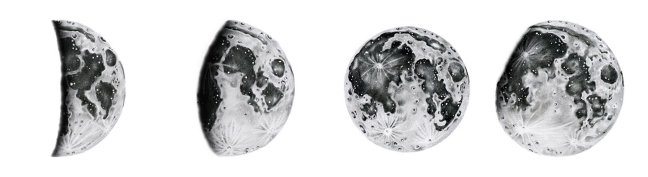 Moon phases artistic illustration element set
