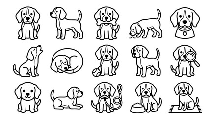 Fototapeta premium Collection of simple line art dog icons