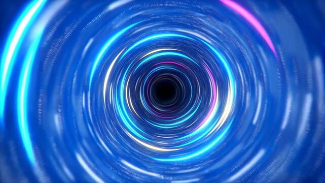 Dynamic neon light tunnel with vortex movement and vibrant energy flow