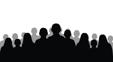 Obraz premium Silhouette crowd of people with varying shades of gray and black Keywords: crowd, people, silhouette, group, gathering, audience, community, unity, diversity, mass