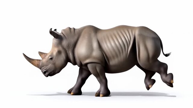 Charging rhino in motion: dynamic animal wildlife sequence on white background