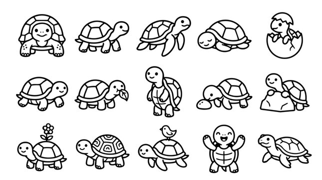 Collection of cute cartoon turtle icons