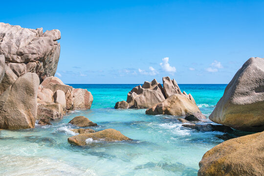 Rock formations at Anse Patates, La Digue, Seychelles