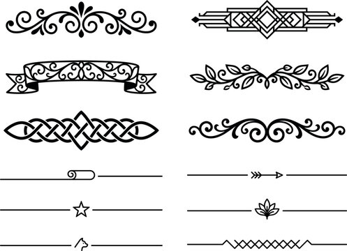 Vintage floral dividers and decorative borders for text ornament wedding card and invitation.