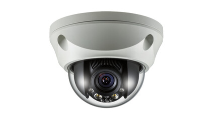 White dome security camera with dark lens and IR LEDs, isolated on transparent background © Niamh