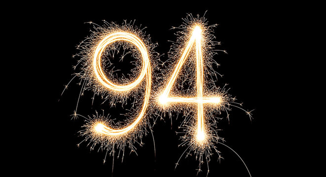 Vibrant sparklers forming the year '94 in a dynamic, glowing display against a dark background, evoking celebration and nostalgia.