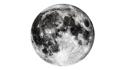 Detailed full moon with craters and maria, isolated on transparent background © Niamh