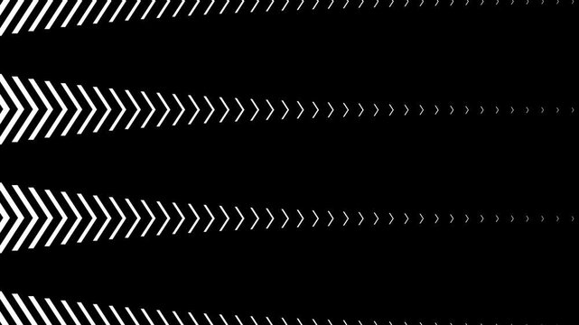 White halftone corner arrow transition scaling up on black background creating a smooth reveal effect for motion graphics and creative video production and editing. Motion design.