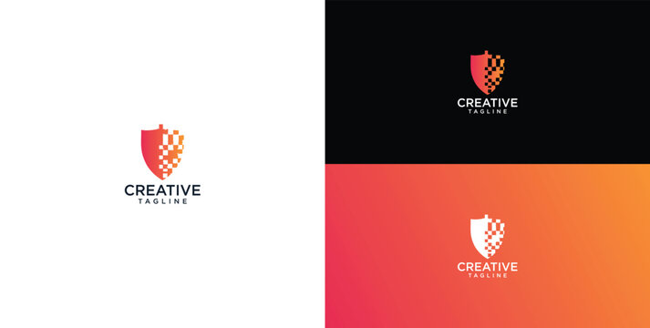 logo design. modern digital style abstract pixel shield logo icon, illustration.