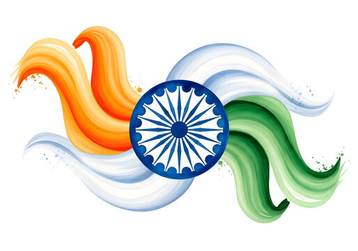 Ashok chakra with colorful abstract swirls design isolated on white background