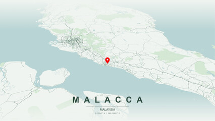 Fototapeta premium Modern minimalist vector map of Malacca City, Malaysia. High-quality scalable illustration of Melaka historic UNESCO town grid, Malacca River mouth for posters design.