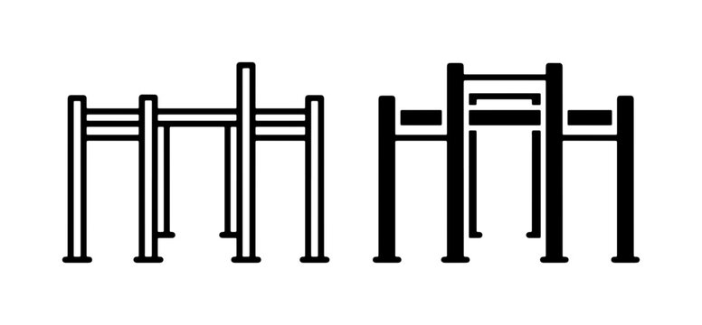 Gym Equipment Icons, Outdoor Fitness Bars, Workout Structures, Silhouette Vector Set