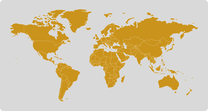 Modern World Map Atlas with detailed political country borders, suitable for ui and graphic projects.