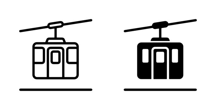 Cable Car Icons, Gondola Lift Vector Graphics, Aerial Tramway Symbols for Transportation and Tourism