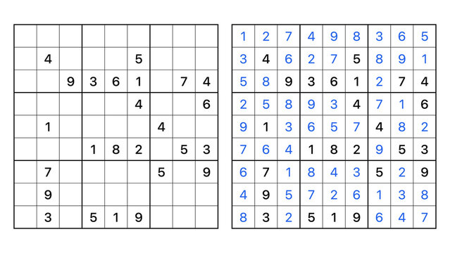 Puzzle sheet featuring unsolved and solved sudoku
