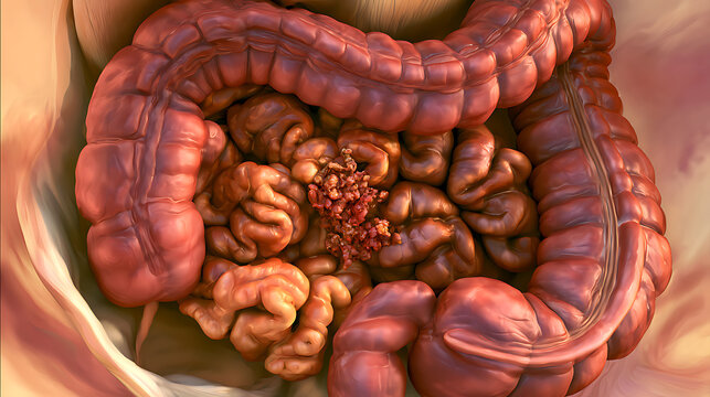  Image of a stoma after rectal removal, showing the large and small intestines, as well as the area of ​​removed rectal tissue.
