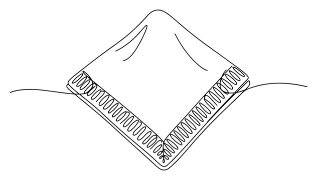 Folded fabric napkin with decorative fringe border in continuous line art style