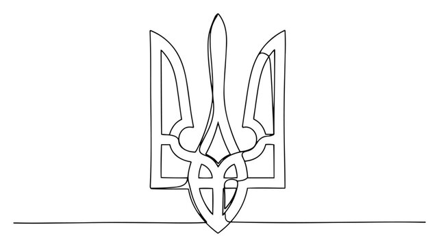 Ukrainian trident coat of arms or tryzub symbol in minimalist continuous line art style
