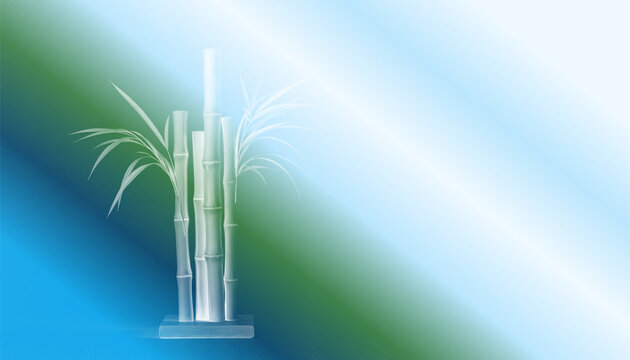 Gradient abstract bamboo plant in modern style with blue and green background  
