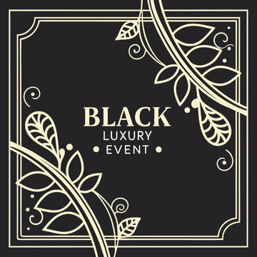 Luxury floral ornament frame design for black event invitation card with ornament invitation background decorative