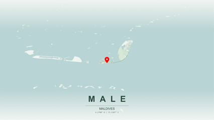 Modern minimalist vector map of Male Island, Maldives. High-quality scalable illustration of Male city grid, Boduthakurufaanu Magu waterfront axis, artificial beach contours for posters design. © AliRza