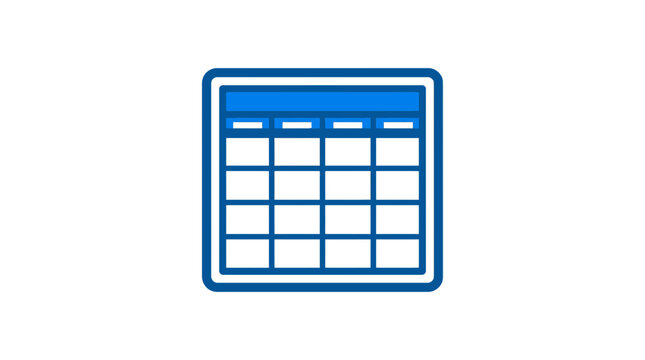 Blue grid table icon isolated on white background, data organization concept