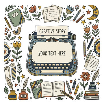 Vintage Typewriter With Creative Story Text.