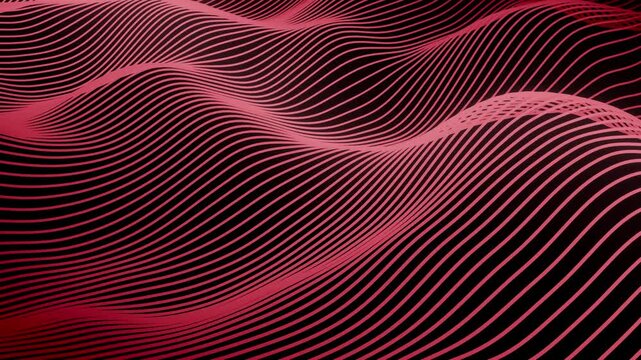 Crimson Futuristic Data Flow Animation, AI Technology Background Wireframe Waves