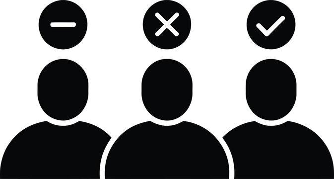 Three people icons with minus, cross and check marks