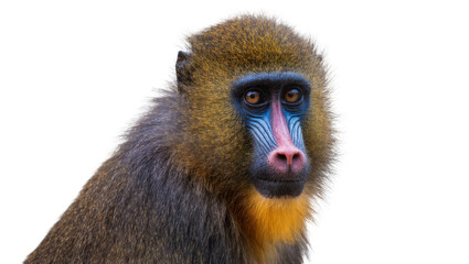 Mandrill monkey face with blue and pink markings, isolated on transparent background © Lukas