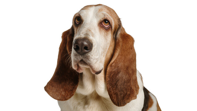 Basset hound dog with long floppy ears, isolated on transparent background