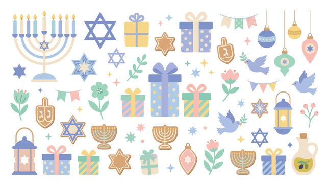 Hanukkah symbols and objects collection.