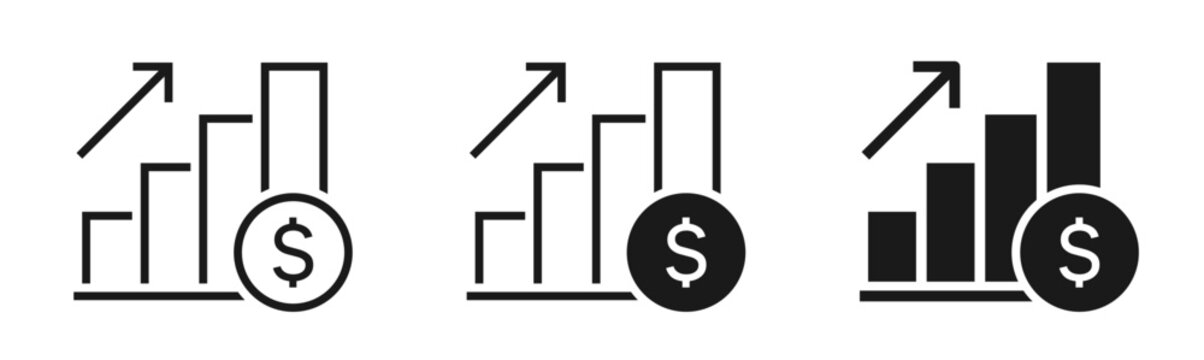 Financial growth icon set. Profit, income, investment, dollar, high revenue symbol on white background - stock vector.