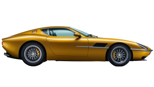 Isolated luxurious golden sports car with elegant retro-inspired design and powerful stance