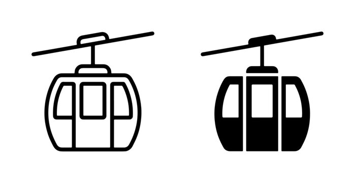 Cable Car Icons, Gondola Lift Vector Graphics, Aerial Tramway Symbols for Transport and Tourism