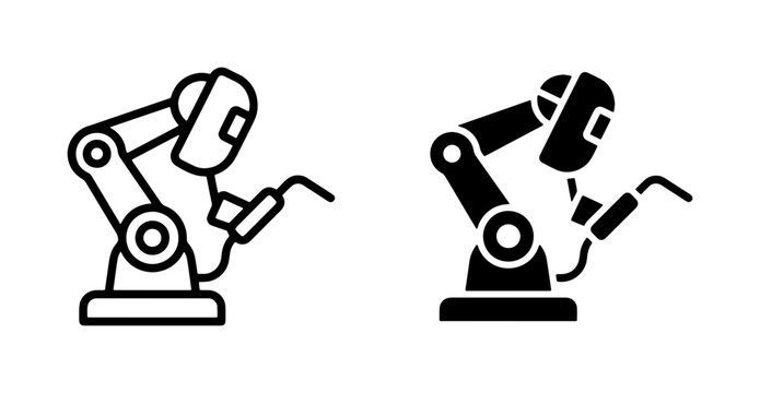 Industrial Robotic Arm Welder Icons, Automation Technology, Manufacturing Process, Precision Engineering