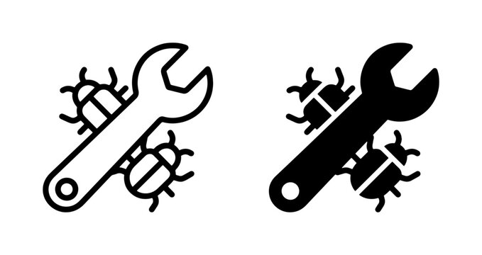 Bug Fixing Icons, Software Debugging Tools, Technical Support Symbols, Vector Art for IT Solutions