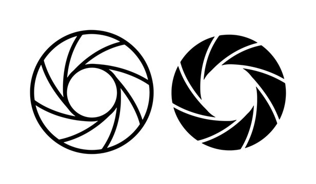 Camera Aperture Icons, Photography Lens Blades, Diaphragm Symbol, Visual Settings, Open and Closed